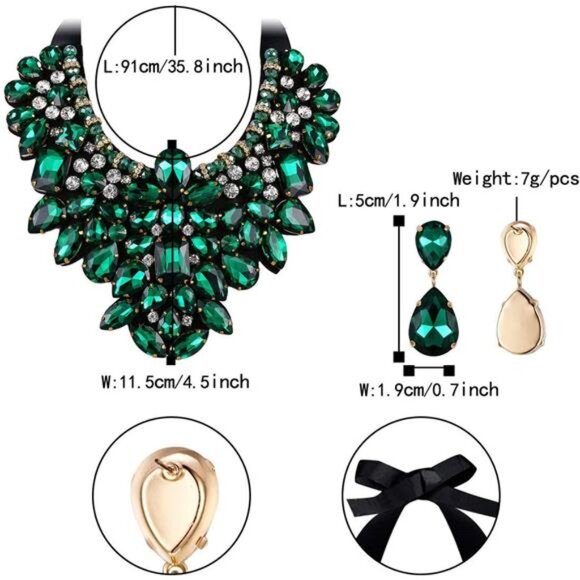 Rhinestone Necklace Earrings Set Statement Jewelry Costume Party Prom Gifts Wome - Picture 5 of 6